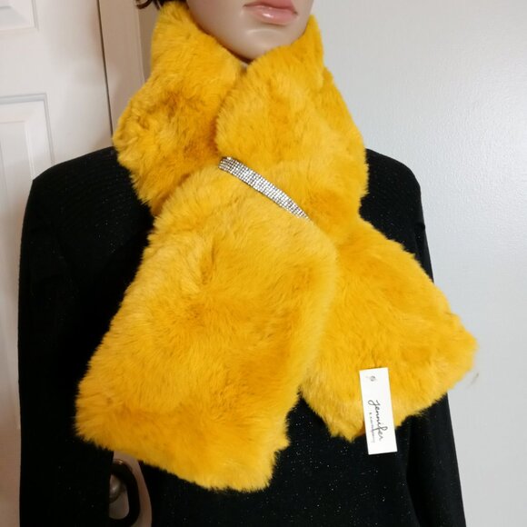 Faux Fur Scarf with Embellished Pull Through - Gold - Picture 1 of 4